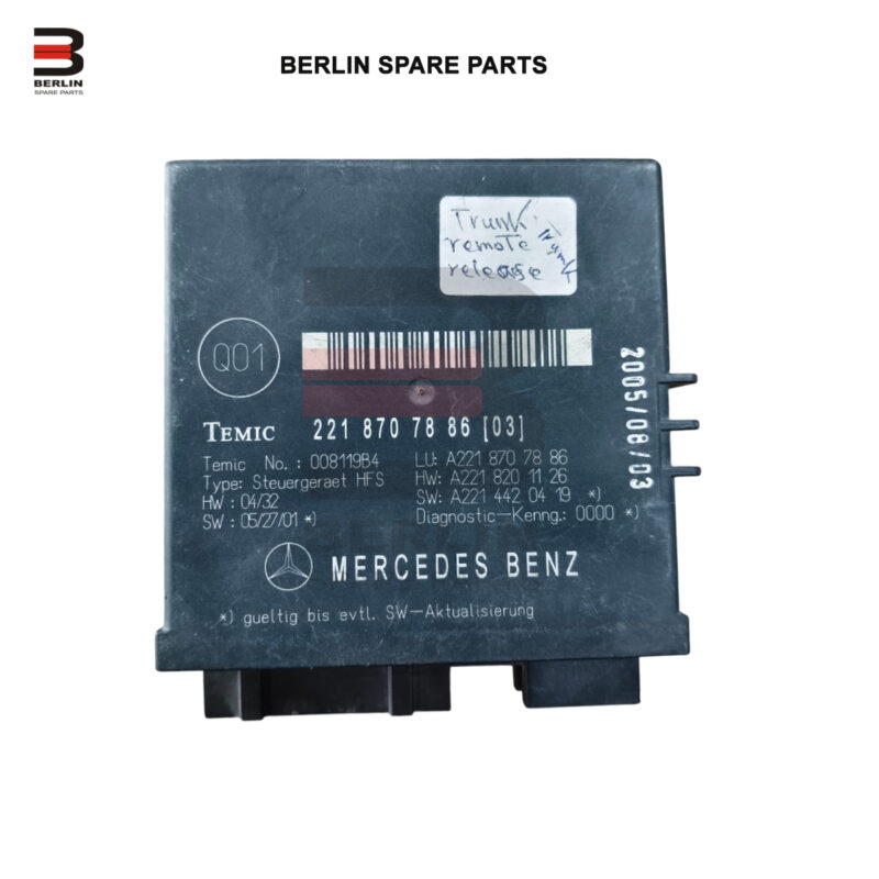 MERCEDES-BENZ S CLASS W221 TRUNK CONTROL MODULE, USED PARTS, 2218707886